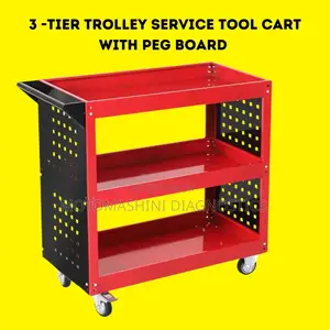 3 -Tier Trolley Service Tool Cart With Peg Board Panels