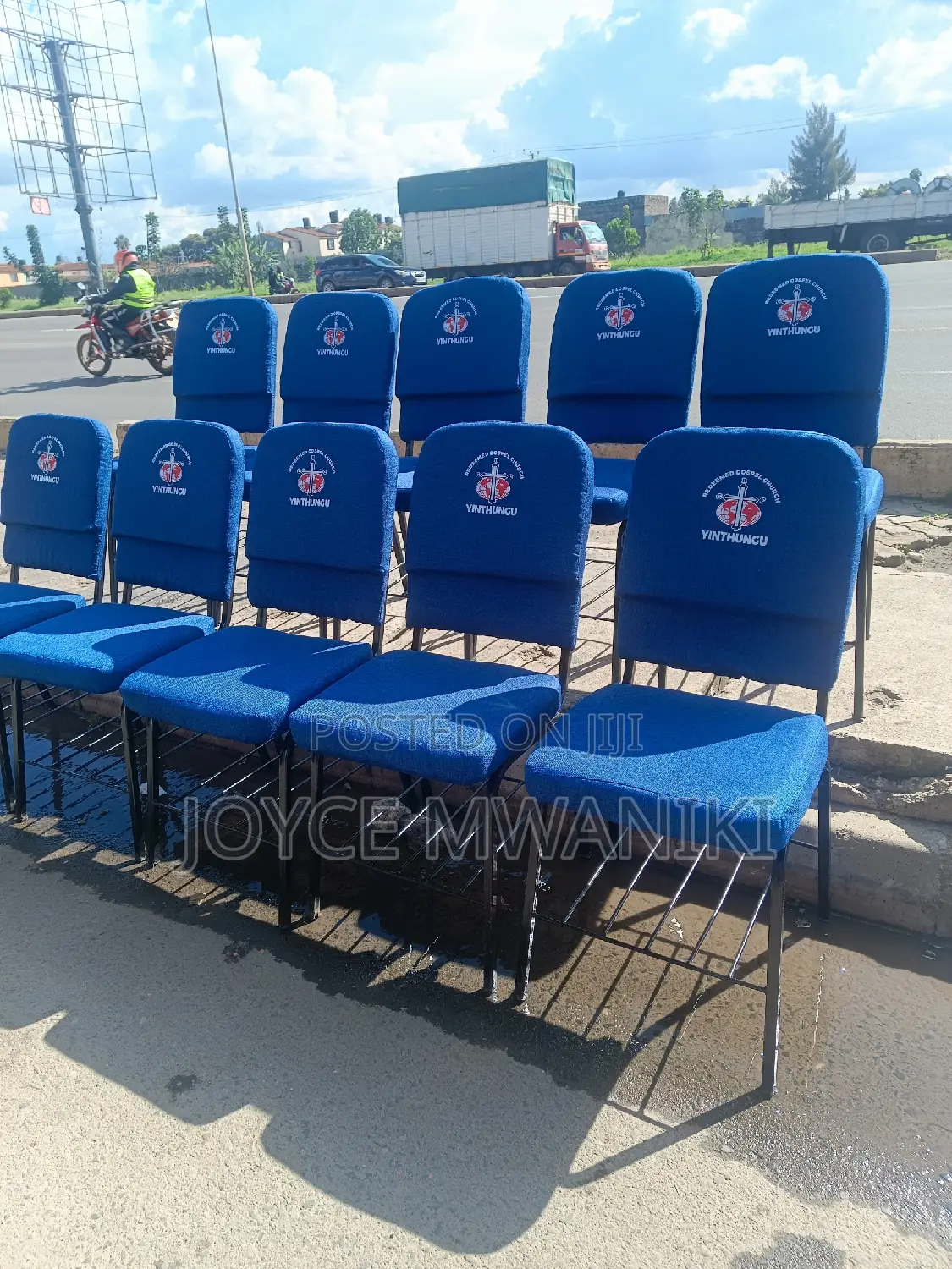 Church Chair With Logo, Blue Colour 