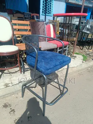 High Chair for Bar or Counter, Blue Fabric Powder Coated 