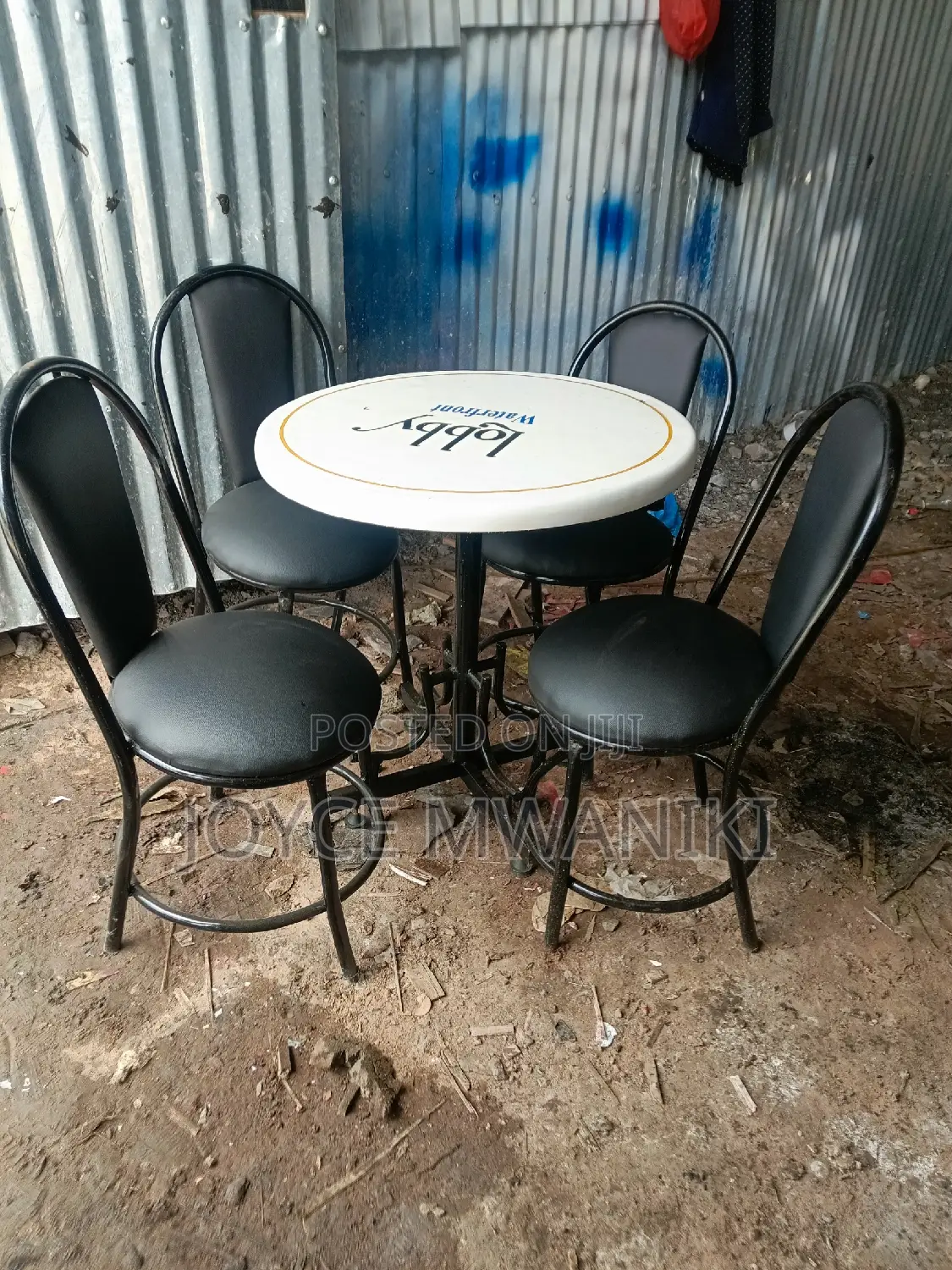 Restaurant Set, Black Chairs and a White Table 