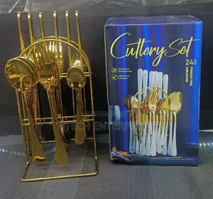 Gold 24 PCS Stainless Steel Cutlery Set +Stand