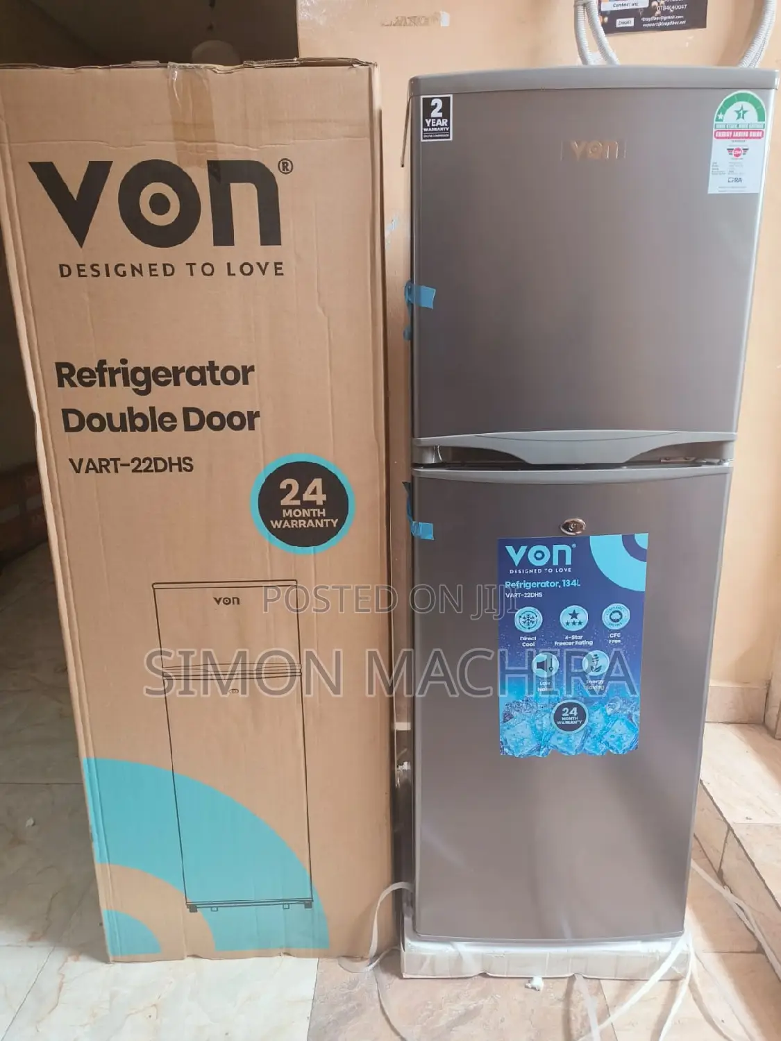 138 Litres Double Door Refrigerator. Von.