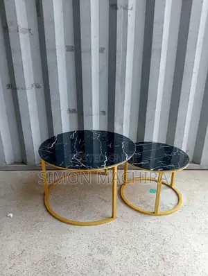 Black Nesting Coffee Table Marble Glass Effect