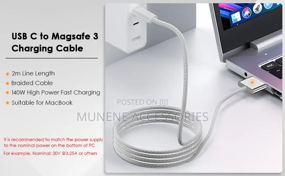 USB C to Magsafe 3 Cable 2m Braided LED Charging Indicator
