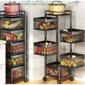 5 Tier Round Fruit/Kitchen Storage Rack With Wheels