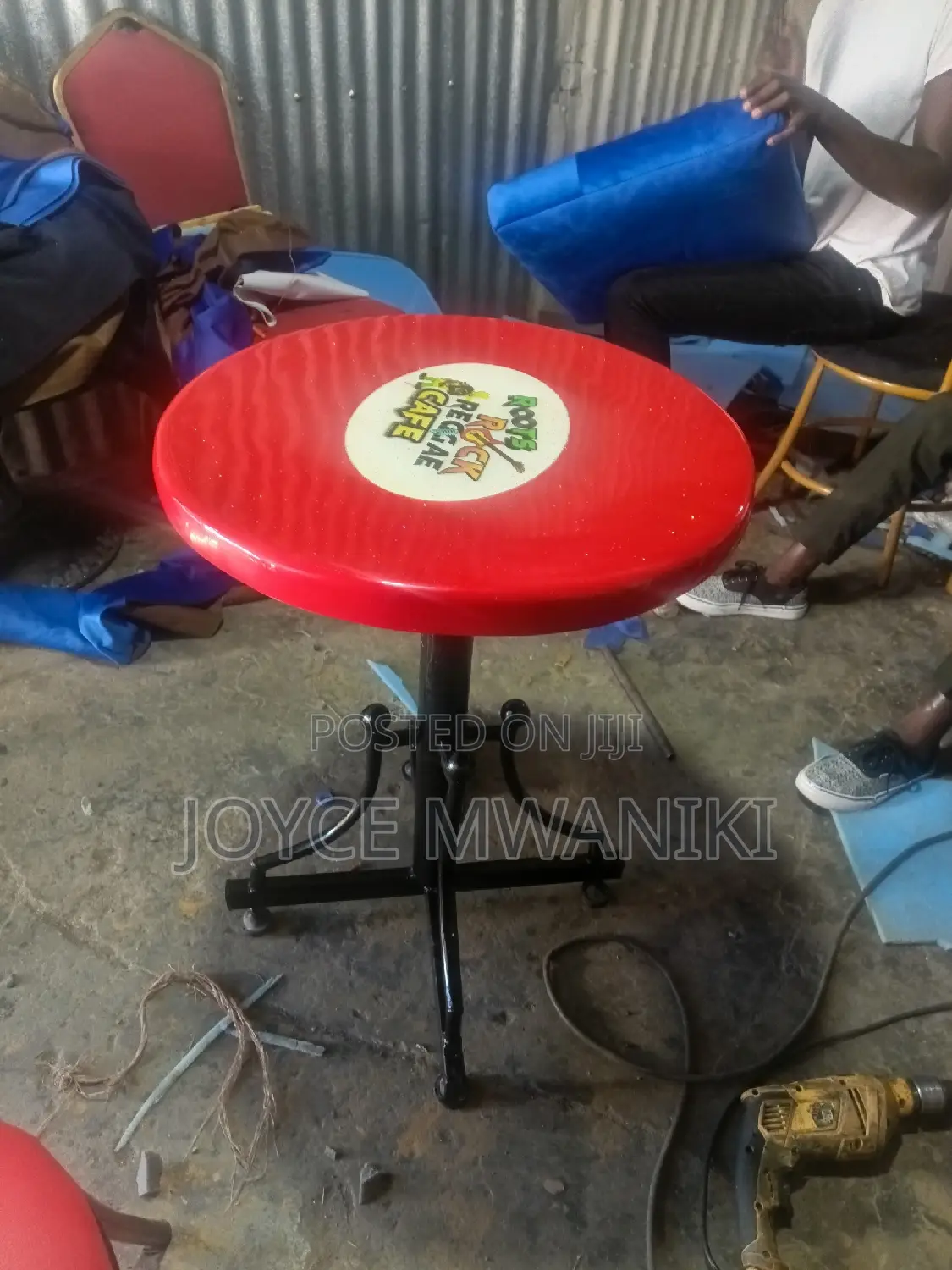 Restaurant Marble Round Red Table, With Logo 