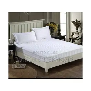 TC 6x6 White Stripped Bedsheets 4 Pcs. (Cotton)