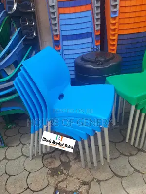 Blue Armless Plastic Chair With Metal Tubing Legs