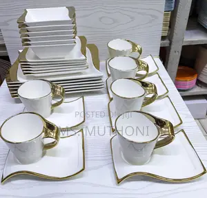 30pcs Wavy Ceramic Dinner Set With Gold Finish
