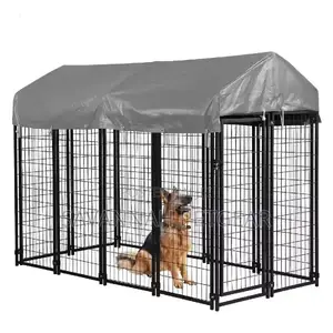 Deluxe Outdoor Dog Kennel With Cover Secure Lock, Black