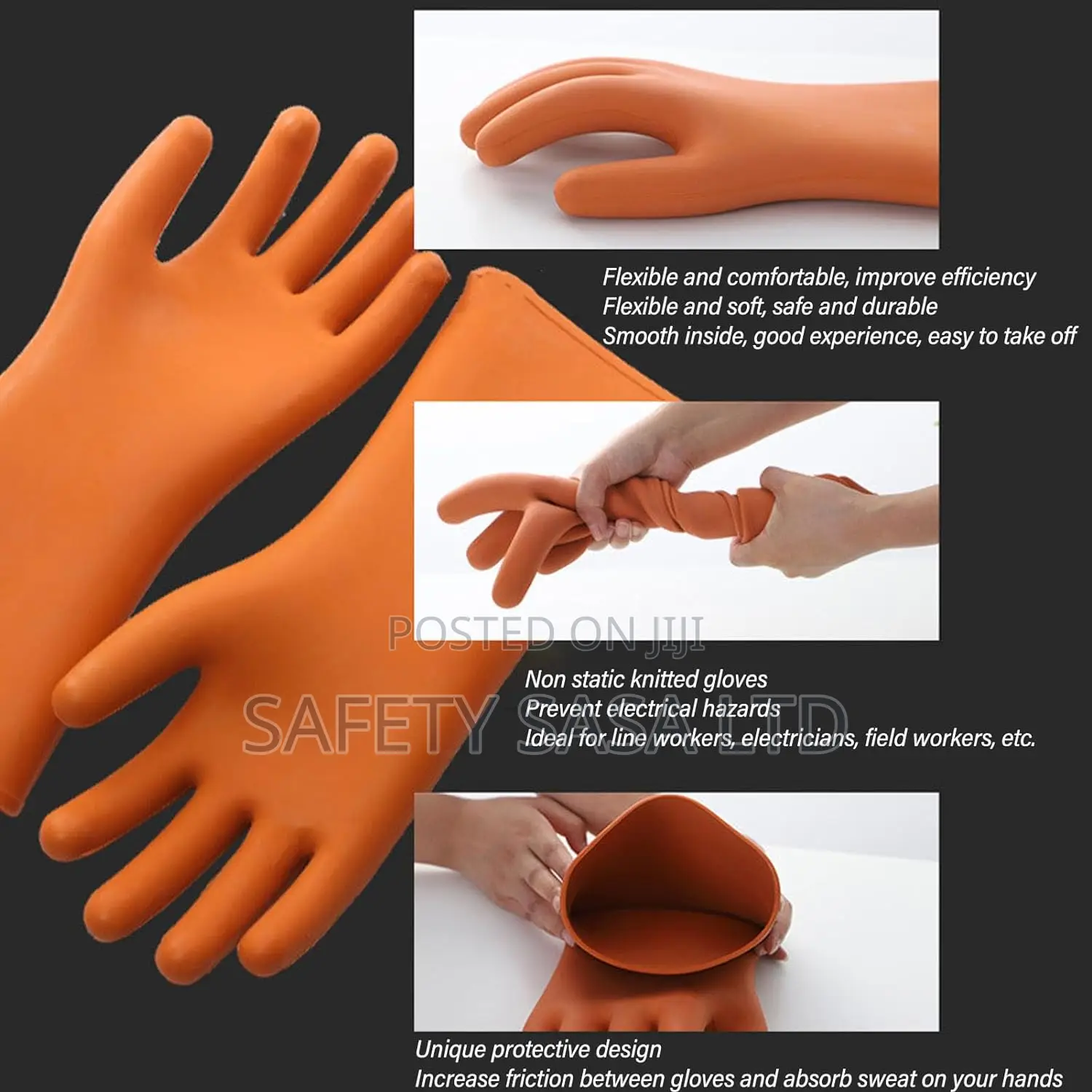 Rubber Gloves, 35KV High Voltage Insulation Non Static