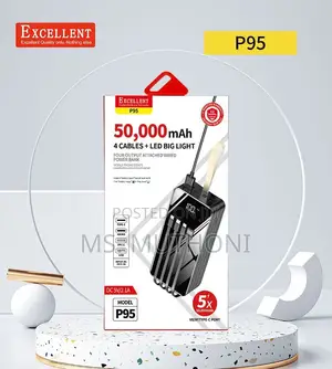Excellent P95 50000 Mah Power Bank, 4 Cables. LED Big Light