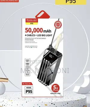 Excellent P95 50000 Mah Power Bank, 4 Cables. LED Big Light