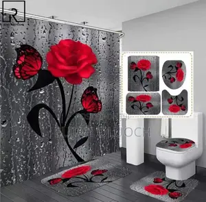 4in1 Bathroom Woolen Mats With a Waterproof Shower Curtain