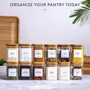 12pcs 200 Ml Square Glass Spice Jar Set
