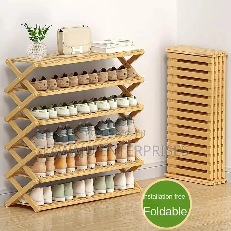 Brown 6 Tier Bamboo Foldable Shoe Rack