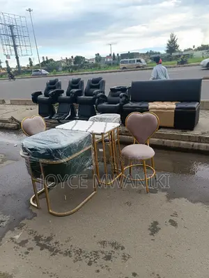 3 Barber Seats, Sink, Bench, Manicure Set, 2 Love Seats.