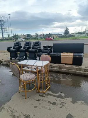 3 Barber Seats, Sink, Waiting Bench and Manicure Set With 