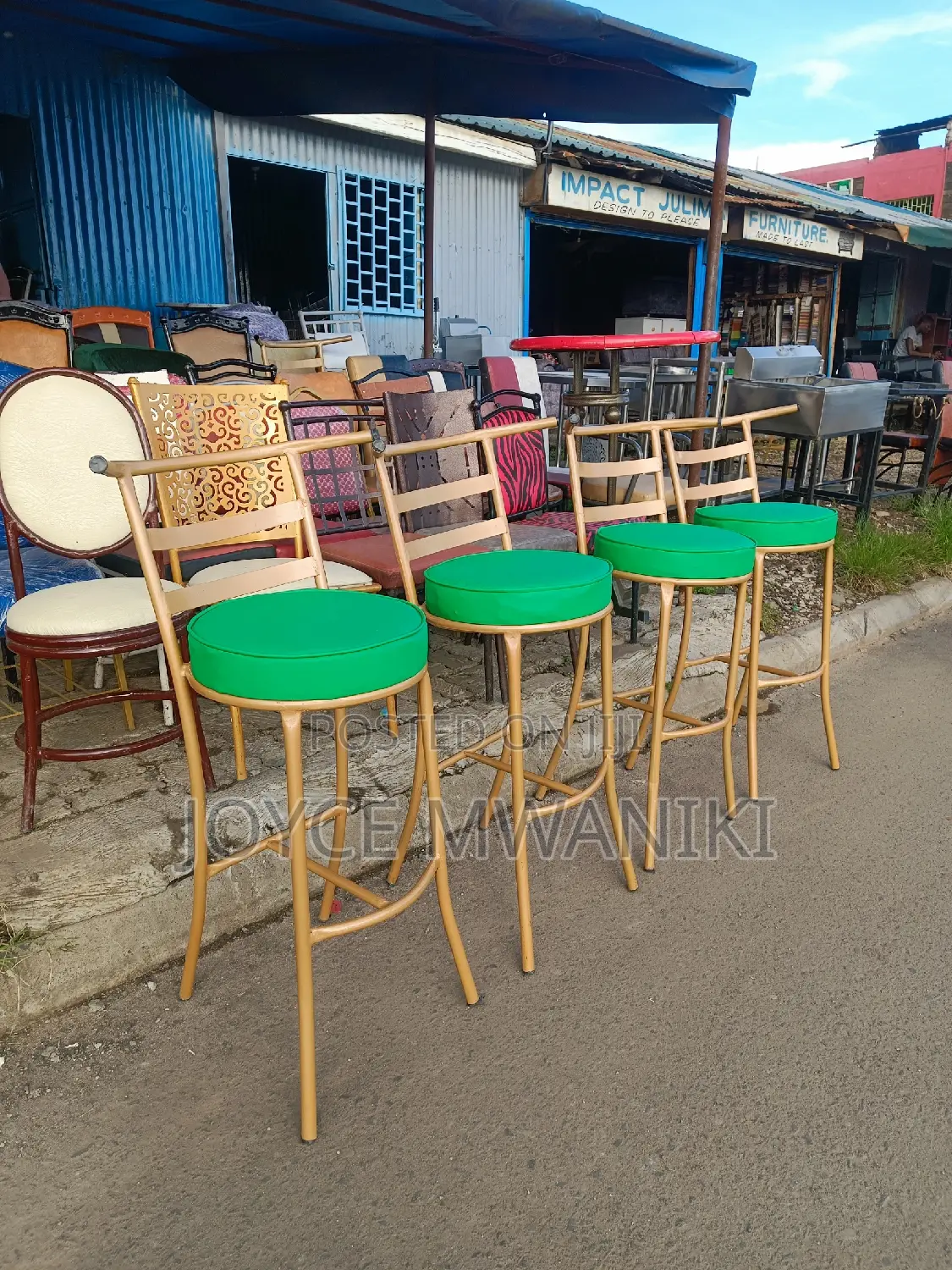 Bar High Stools, Gold and Green