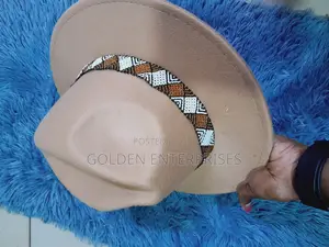 Beige Wide Brim Beaded Fedora Hat