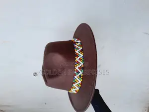 Dark Brown Wide Brim Beaded Fedora Hat