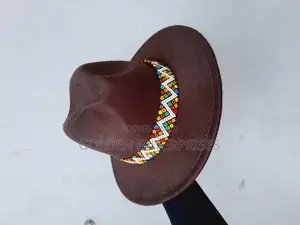 Dark Brown Wide Brim Beaded Fedora Hat