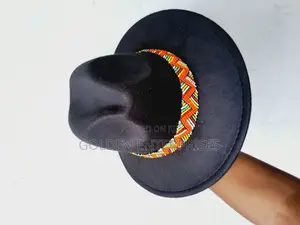 Black Wide Brim Beaded Fedora Hat
