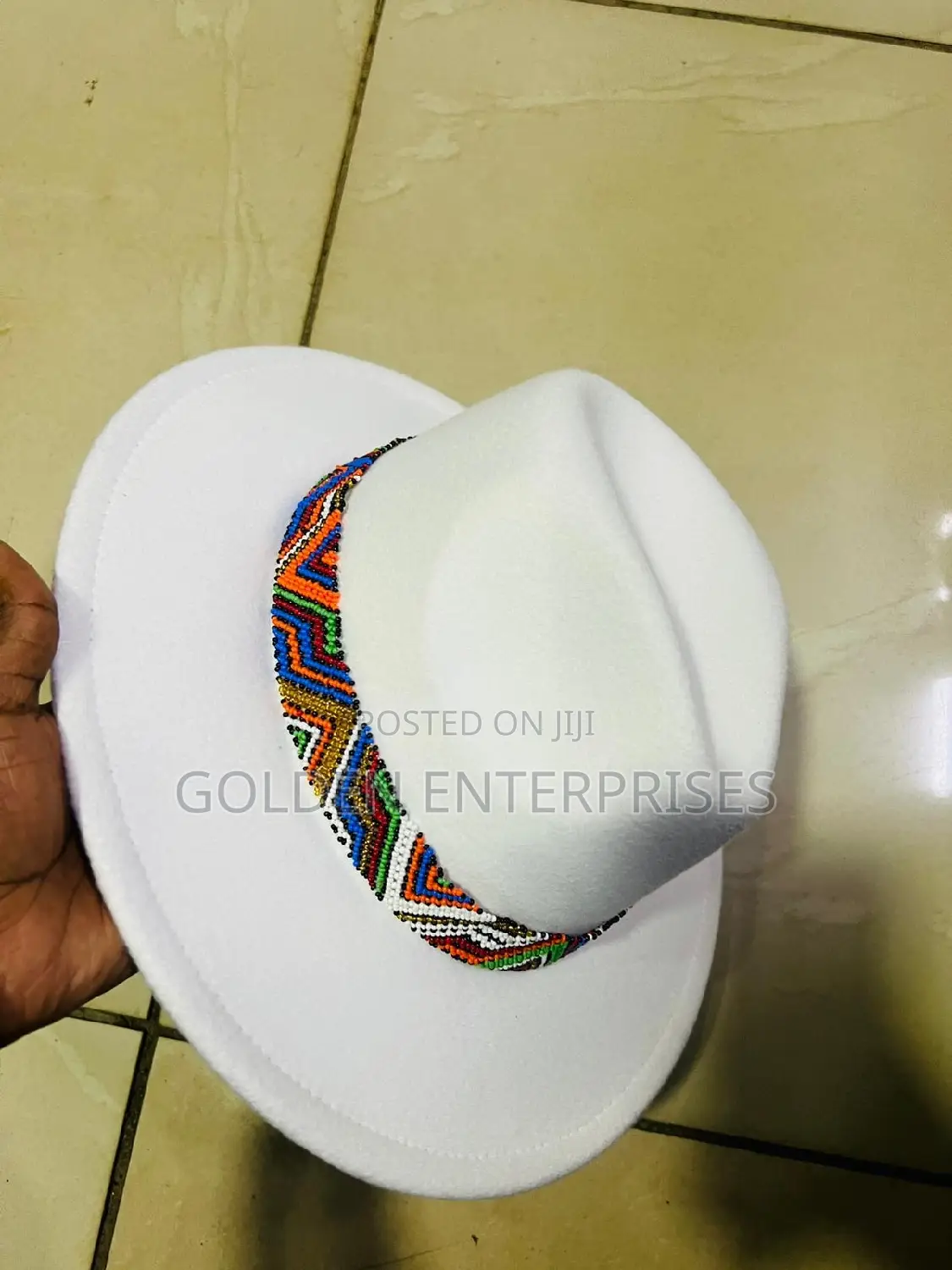 White Wide Brim Beaded Fedora Hat