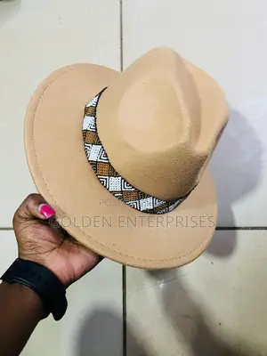 Beige Wide Brim Beaded Fedora Hat