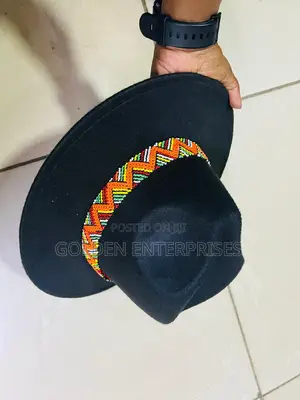 Black Wide Brim Beaded Fedora Hat