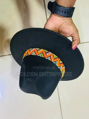 Black Wide Brim Beaded Fedora Hat