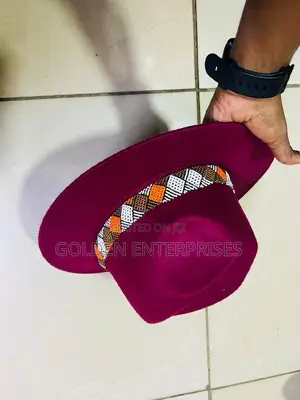 Maroon Wide Brim Beaded Fedora Hat
