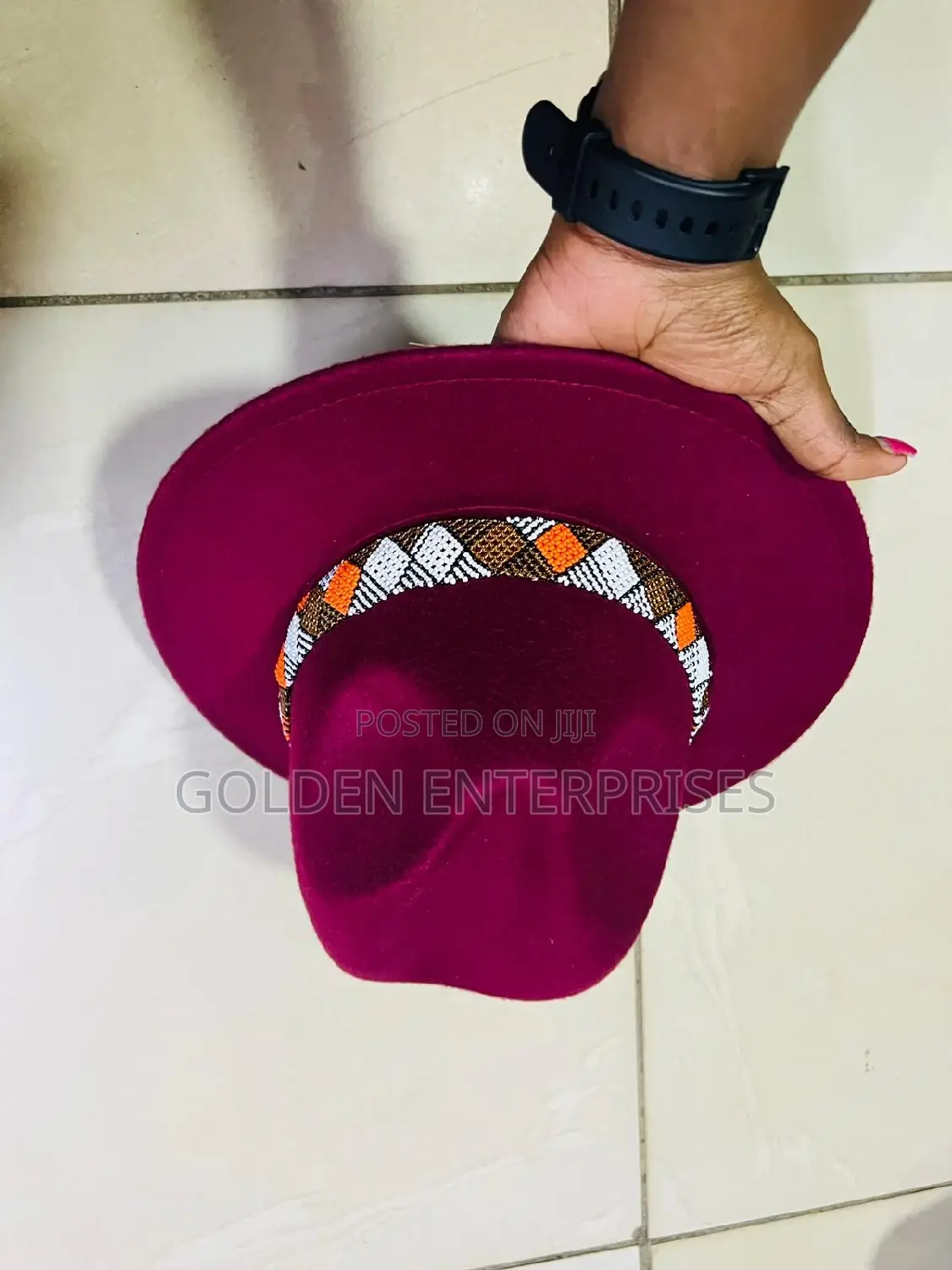 Maroon Wide Brim Beaded Fedora Hat