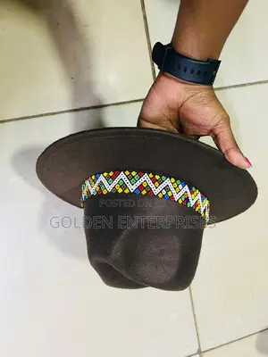 Dark Brown Wide Brim Beaded Fedora Hat