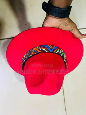 Red Wide Brim Beaded Fedora Hat