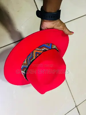 Red Wide Brim Beaded Fedora Hat
