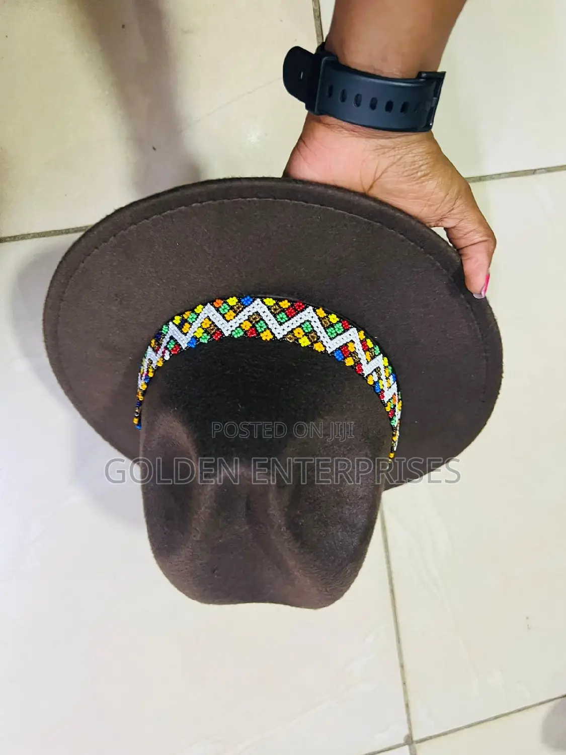 Black Wide Brim Beaded Fedora Hat