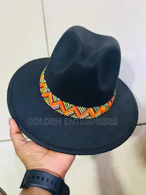 Black Wide Brim Beaded Fedora Hat