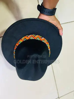 Black Wide Brim Beaded Fedora Hat