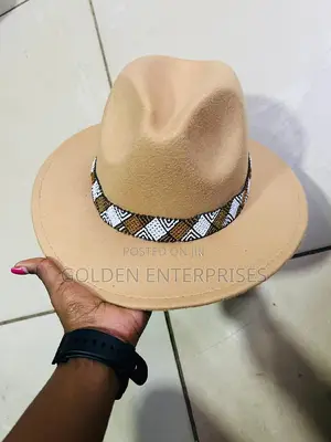 Beige Wide Brim Beaded Fedora Hat
