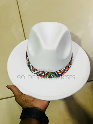 White Wide Brim Beaded Fedora Hat