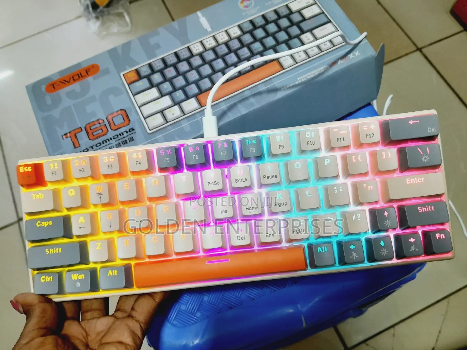T60 RGB Back-Light 63 Key Mechanical Keyboard, Type C Cable