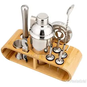 Cocktail Shaker Bartender Set With Wooden Stand