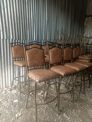 Bar High Chairs, Powder Coated With Light Brown Leather 