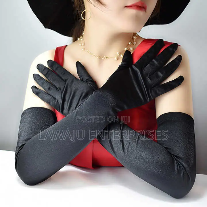 Black Long Satin Gloves