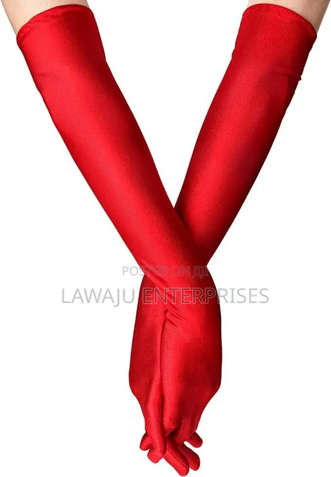 Long Red Satin Opera Gloves