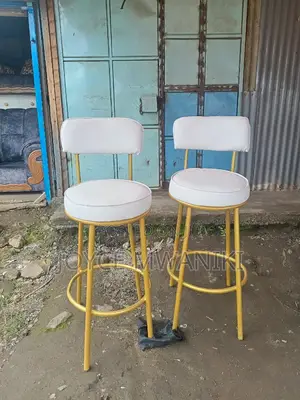 Counter Stools, White and Gold Colour Metal 