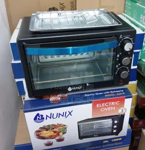 Nunix 20L Electric Oven With Grill and Rotisserie (3 Knobs)