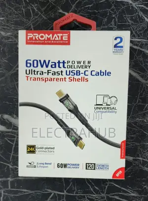 Promate 60W Ultra-Fast USB-C Cable With Transparent Shells