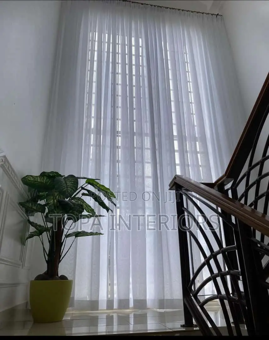 Translucent White Stairs Window Sheer Curtains